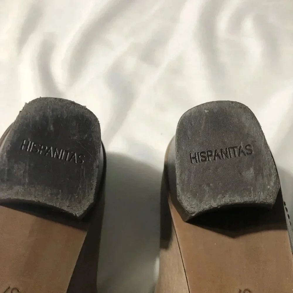 Hispanitas Leather Heels Worn Look Tan Brown Buckle size 37 (US 6-6.5) - Picture 10 of 14